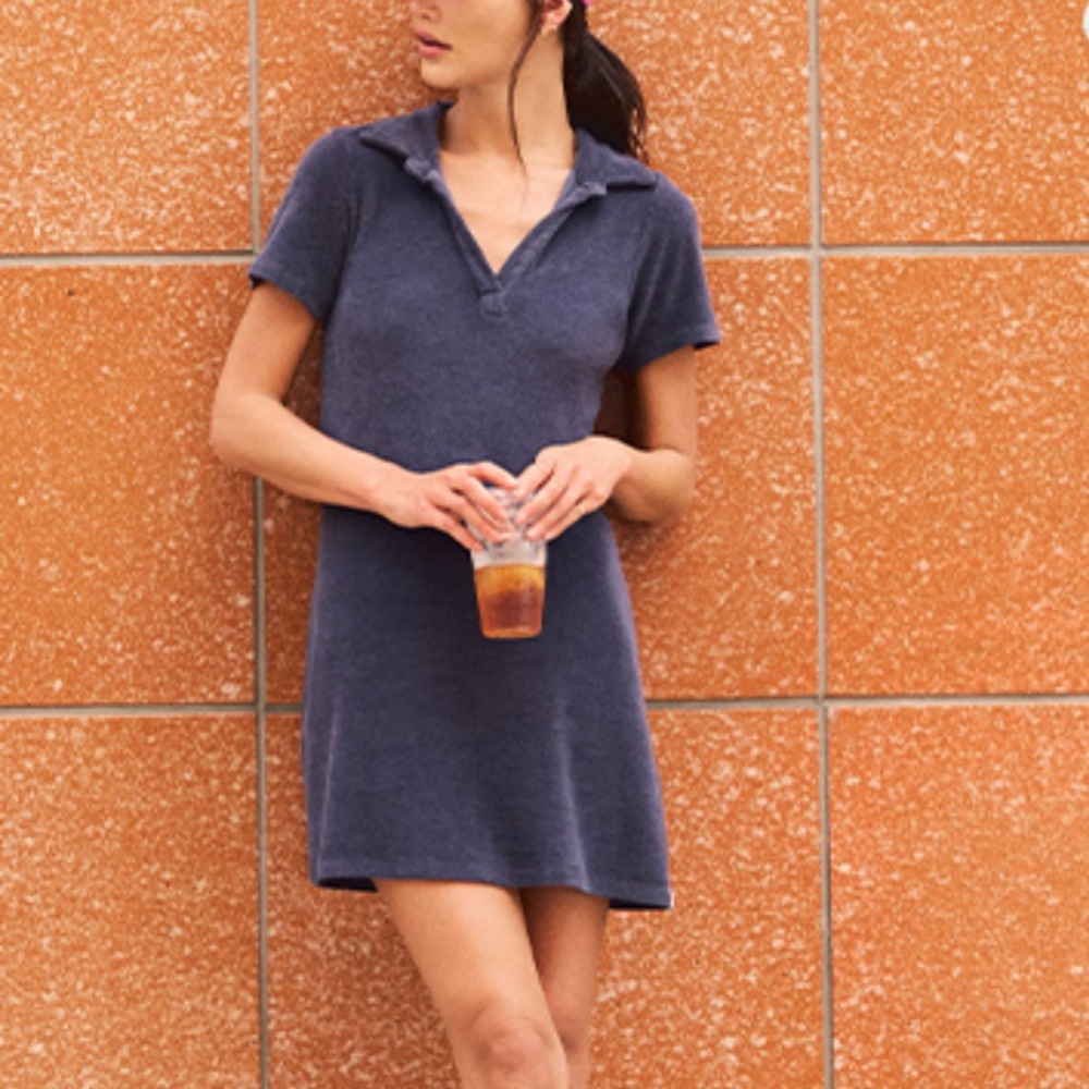 Aritzia TNA Crest Terry Polo dress Yale Tennis mini dress gray eclipse M EUC